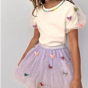 Lola and The Boys 3-D Rainbow Butterflies Puff T-Shirt and Skirt Outfit